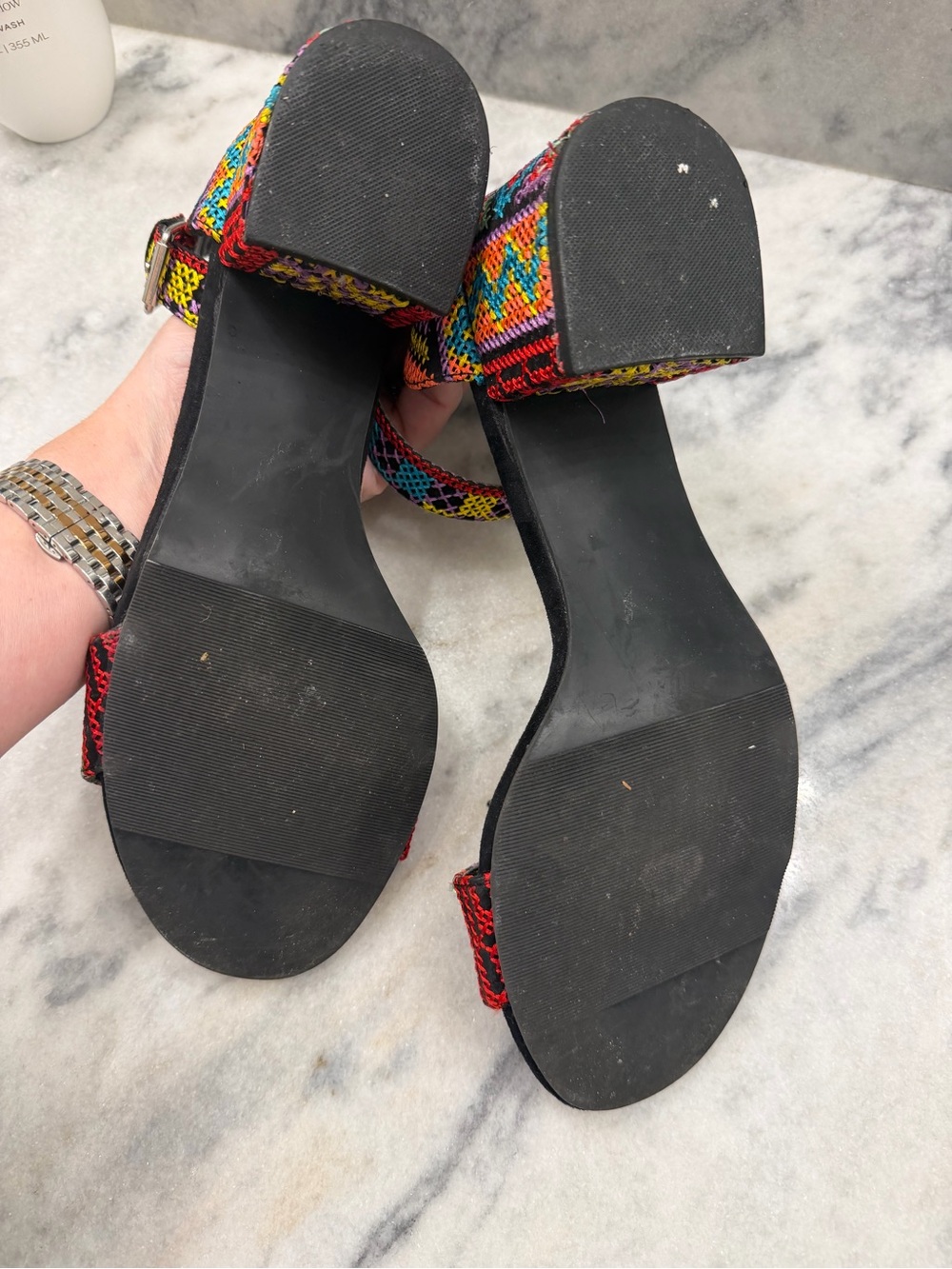 Anthropologie Farylrobin Multicolor embroidered Black Block Heel Sandals - Picture 5 of 5